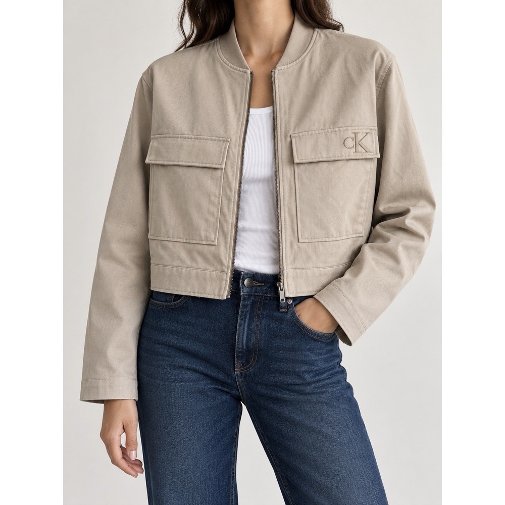 Calvin Klein Jeans Women's Cropped Utility Jacket Beige Size S NWT